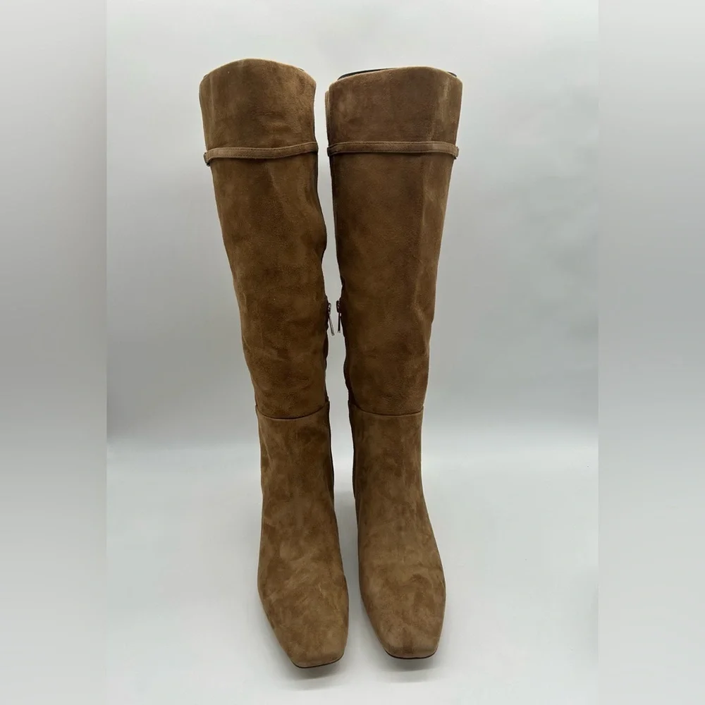 Sam Edelman Lyla Taupe Suede Knee High Boots Wide Calf Size 6.5 Kitten Heel NIB